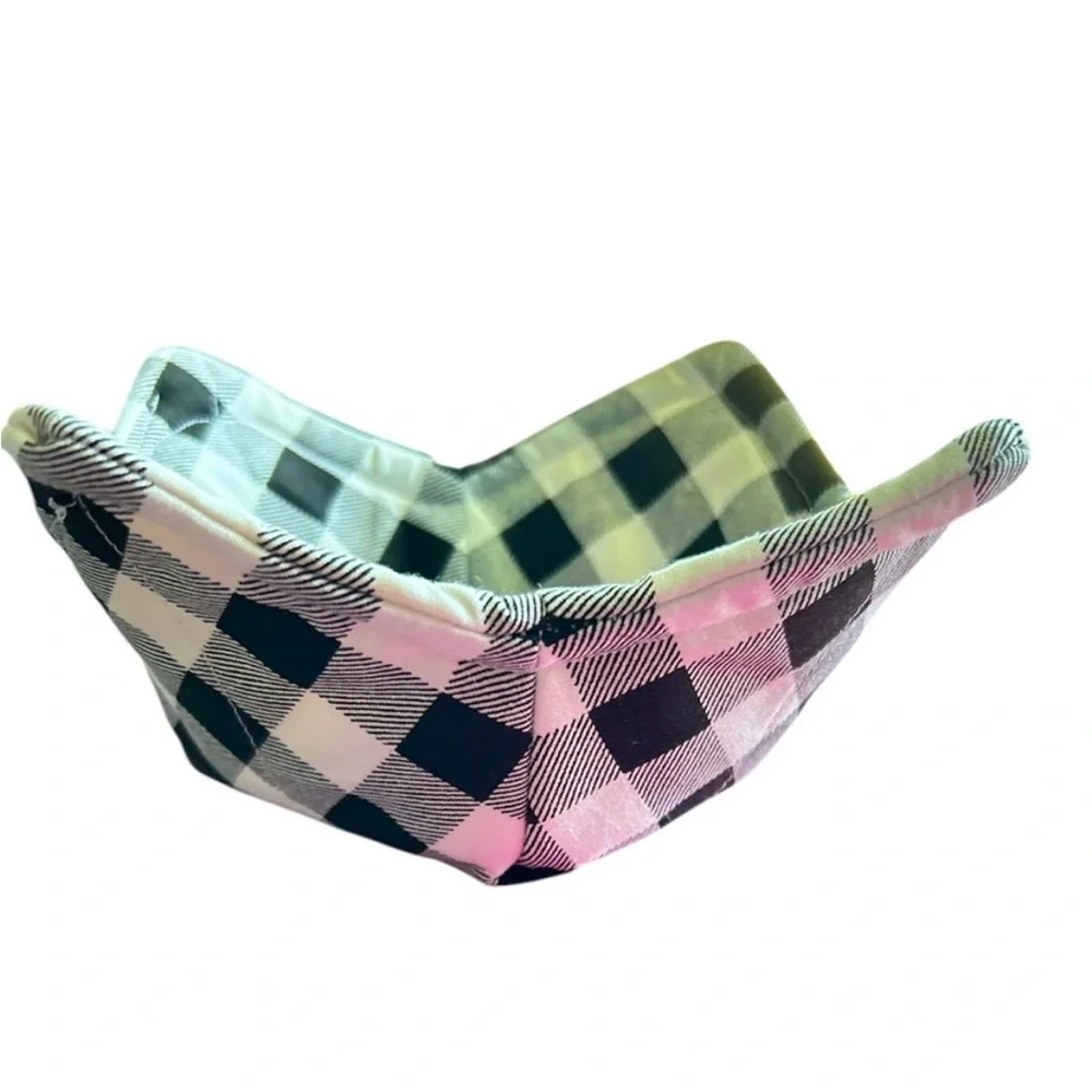 Hand Crafted Black Buffalo Plaid Fabric 100% Cotton Microwave Bowl Cozies